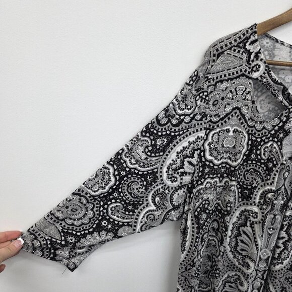INC International Concepts Black White Paisley Cutout Keyhole‎ 3/4 Sleeve Blouse - Picture 8 of 13
